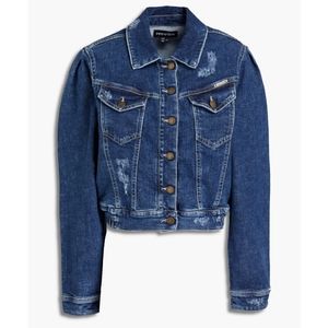 Retrofete Dark Blue Distressed Cropped Denim Jacket